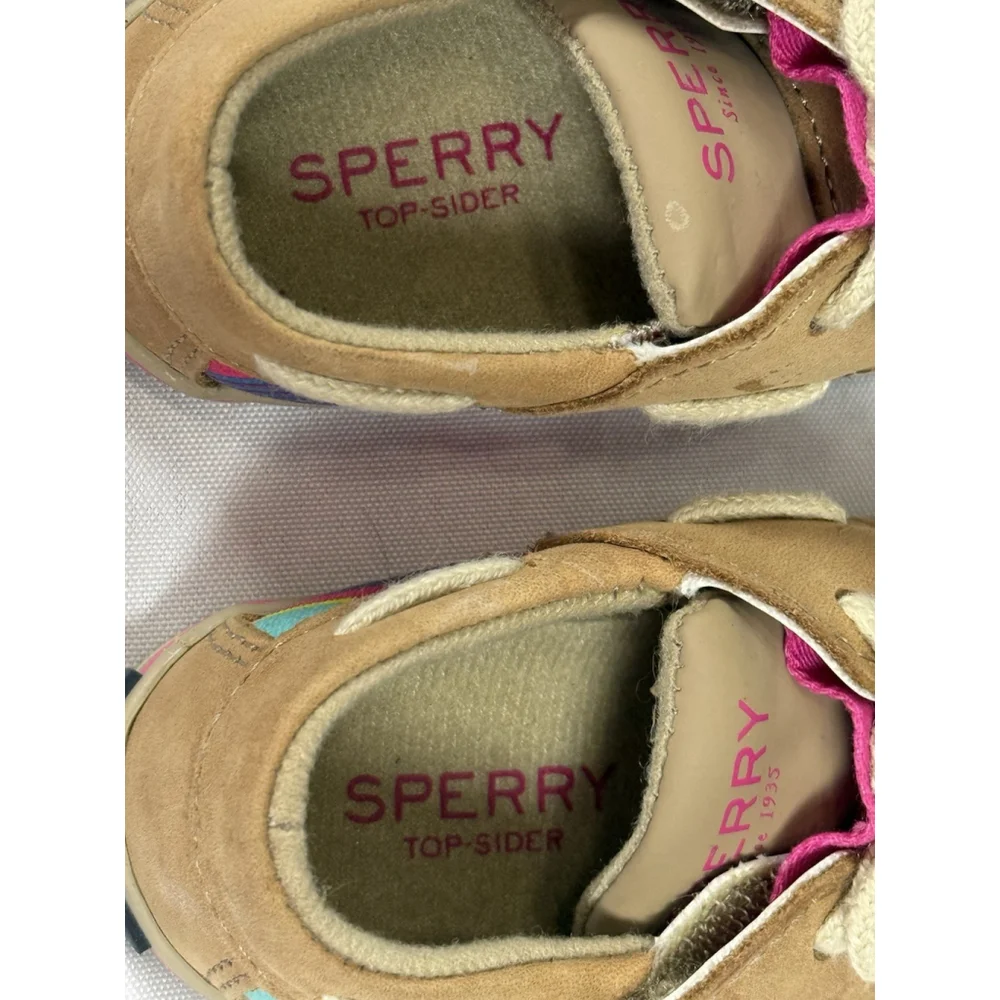 Sperry Top-Siders Intrepid Crib Jr. Pink & Teal Striped Fabric Infant 3M Leather